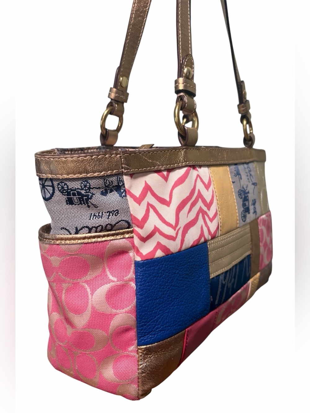 Coach Y2K Patchwork Signature Shoulder Bag Multicolor - Picture 2 of 12